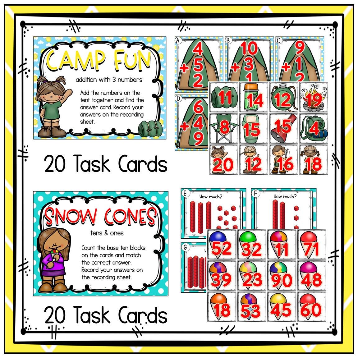 1st Grade Summer Math Literacy ELA Centers Task Boxes Learning ...