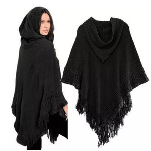 PONCHO à capuche noir, gris, beige ou blanc cassé châle Viking celte image 1