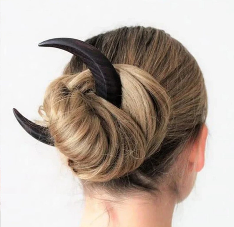 Lune de Cheveux fourche, fourchette, broche, pique pour chignon ou tresse Viking celtique en bois Noir