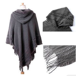 PONCHO à capuche noir, gris, beige ou blanc cassé châle Viking celte image 2