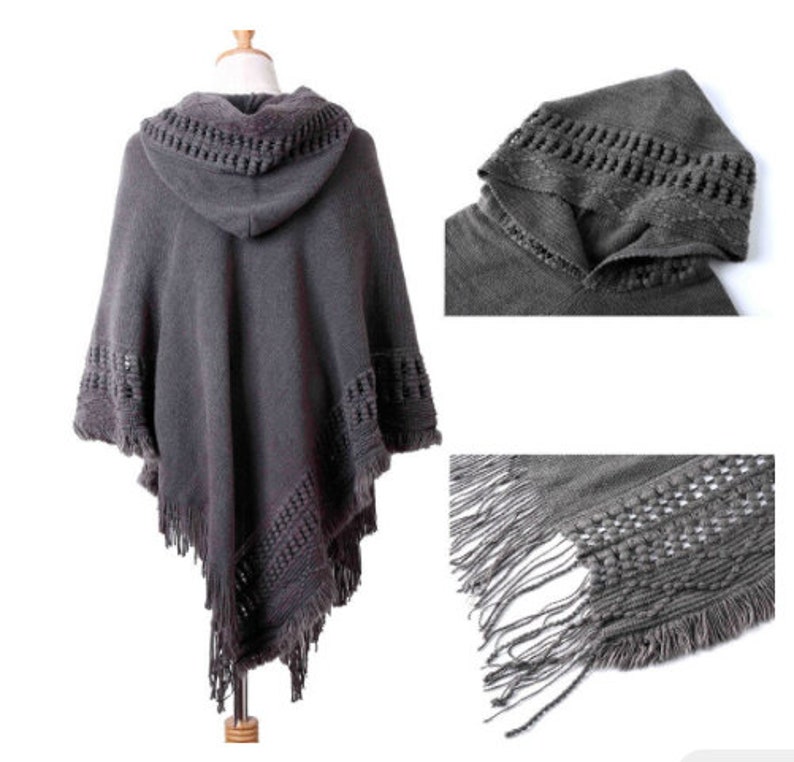 PONCHO à capuche noir, gris, beige ou blanc cassé châle Viking celte image 2