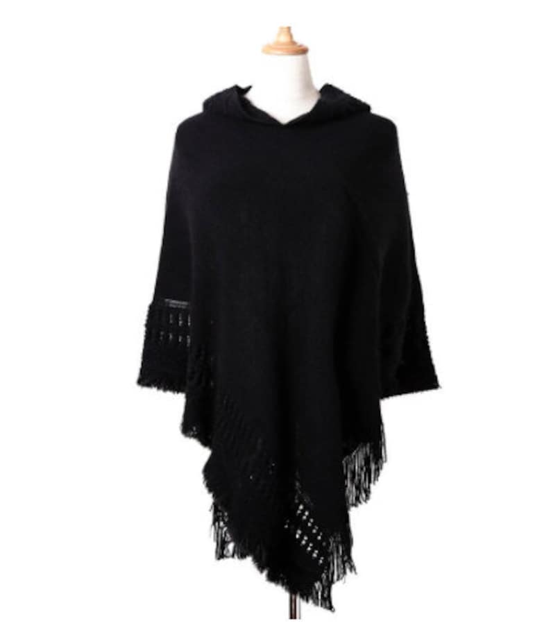 PONCHO à capuche noir, gris, beige ou blanc cassé châle Viking celte image 3