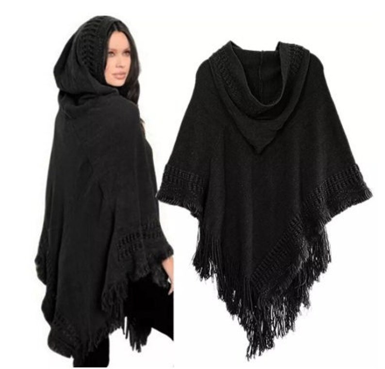 PONCHO à capuche noir, gris, beige ou blanc cassé châle Viking celte image 1