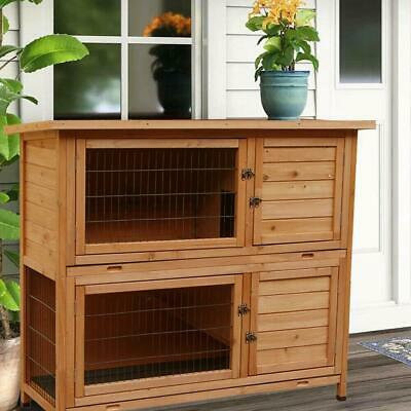 Wooden Double Deck Rabbit Cage Etsy