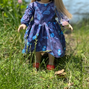 Baking dress for 18” dolls, doll sewing pattern, pattern for prairie doll dress, fits 18” dolls, historic doll clothes, 1850’s