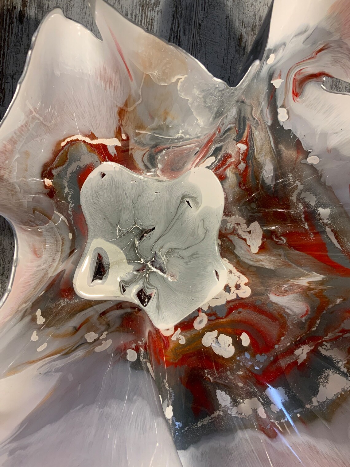 Large Resin Sculpture Handmade Fruit Bowl/candle Holder in Whites Greys