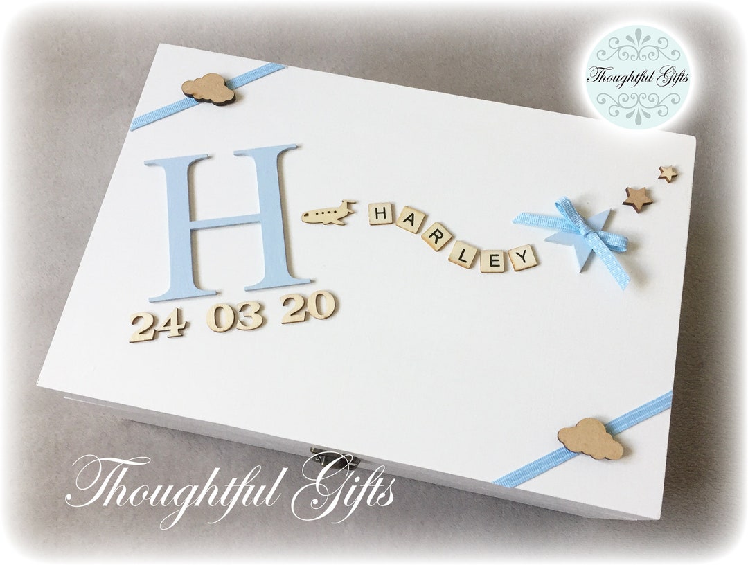 Personalised Birthday Newborn Baby Girl or Boy white toddler wooden Toy Storage Box main image 0