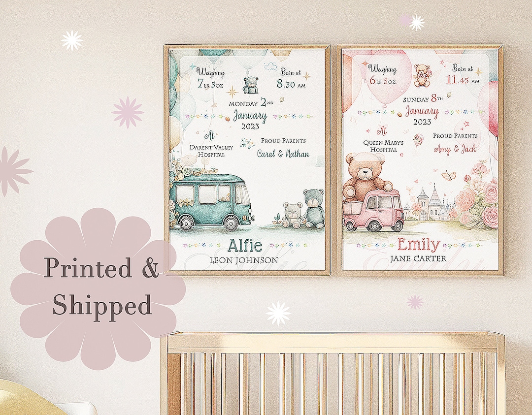 Personalized Baby Birth Stats Sign Custom Birth Details Print Nursery ...