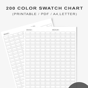 200 Farbmuster als PDF zum ausdrucken, Farbmuster Vorlage für 200 Farben Alkohol Marker, Farbstifte, Gelstifte, Aquarell, Pastell
