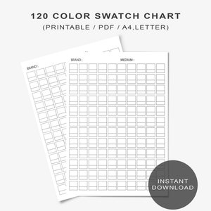 120 Farbmuster-Diagramm, Digital Printable, 120 Farbmuster-Diagramm Vorlage PDF, DIY Farbmuster, Aquarell Bleistift Pastellfarbe Vorlage
