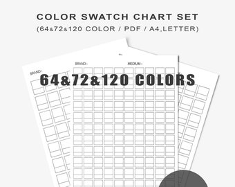 May include: Three printable color swatch charts for 64, 72, and 120 colors. Each chart has a grid of squares for recording color swatches. The charts are labeled "64&72&120 COLORS".