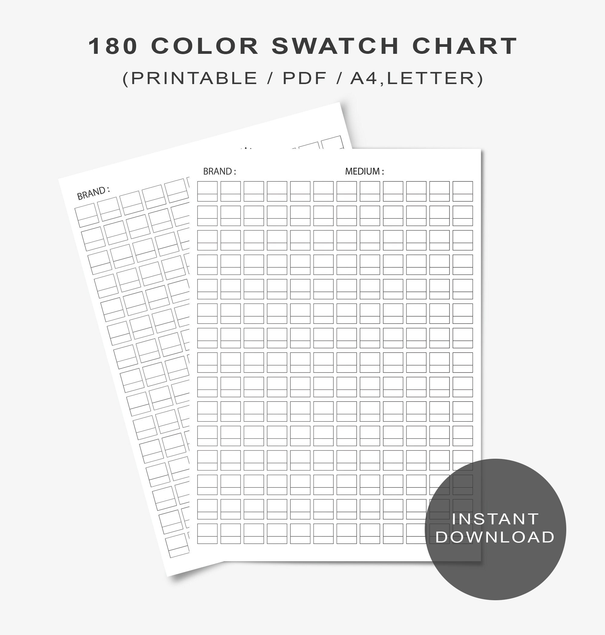 Swatch Sheet for Uni-Posca Colored Pencils - B&W Instant Download file