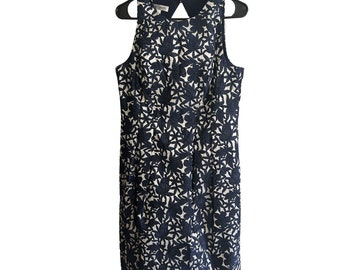 Vintage Kay Unger dress in navy floral brocade fabric