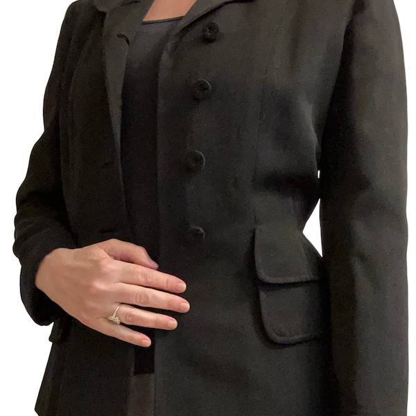 Vintage 1950s black women's fitted blazer jacket; Charles F Berg brand