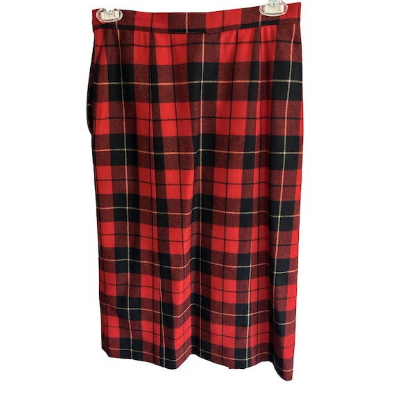 Classic vintage red tartan plaid skirt wool kilt