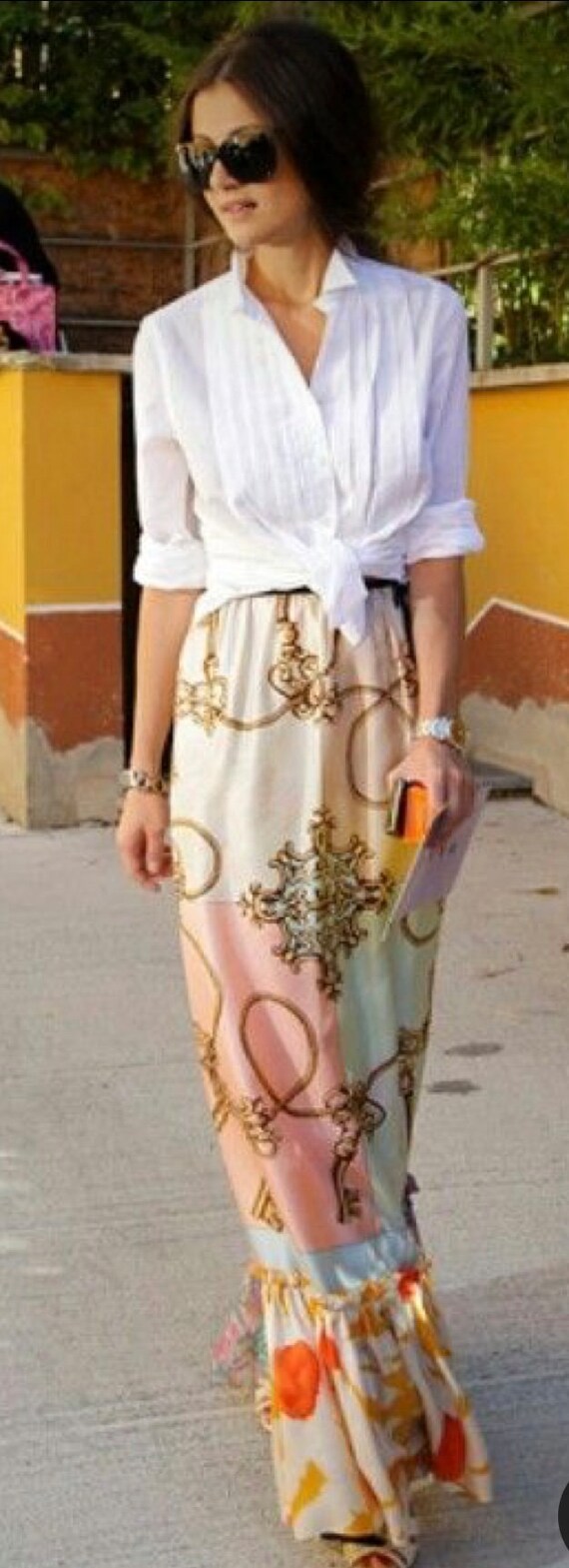 Vintage silk maxi floral skirt pink yellow flowers - image 5