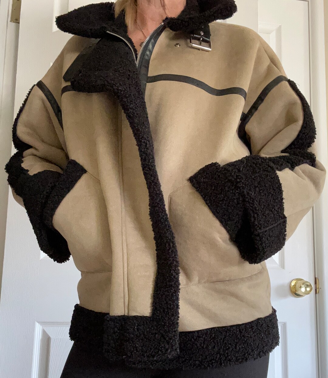 Black Faux Shearling Coat - Scarlett