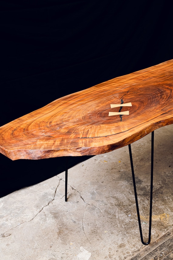 Dark Cherry Wood Slab Coffee Table - Hairpin Legs - Etsy