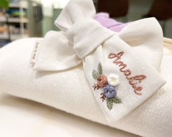 Hand Embroidered Triple Roses Bow