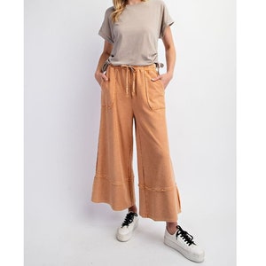 Easel Let's Chill Comfy Wide Leg Pants in Cinnamon eb40797