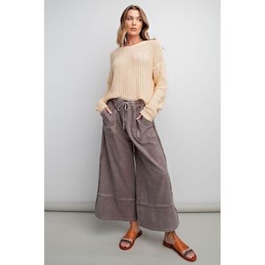 Easel Let's Chill Comfy Wide Leg Pants in Espresso EB40797