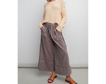 Easel Let's Chill Comfy Wide Leg Pants in Espresso EB40797