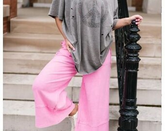 Easel Let's Chill Comfy Wide Leg Pants in Hot Pink EB40797