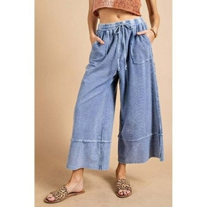 Easel Let's Chill Comfy Wide Leg Pants in Denim EB40797
