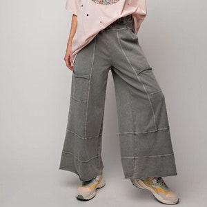 Easel Lazy Days Mineral Washed Wide Leg Pants in Ash EB41308