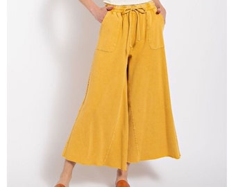 Stay Comfy Wide Leg Comfy Pants in Mustard EB40128