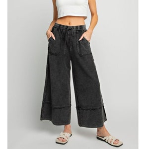 Easel Let's Chill Comfy Wide Leg Pants in Black EB40797