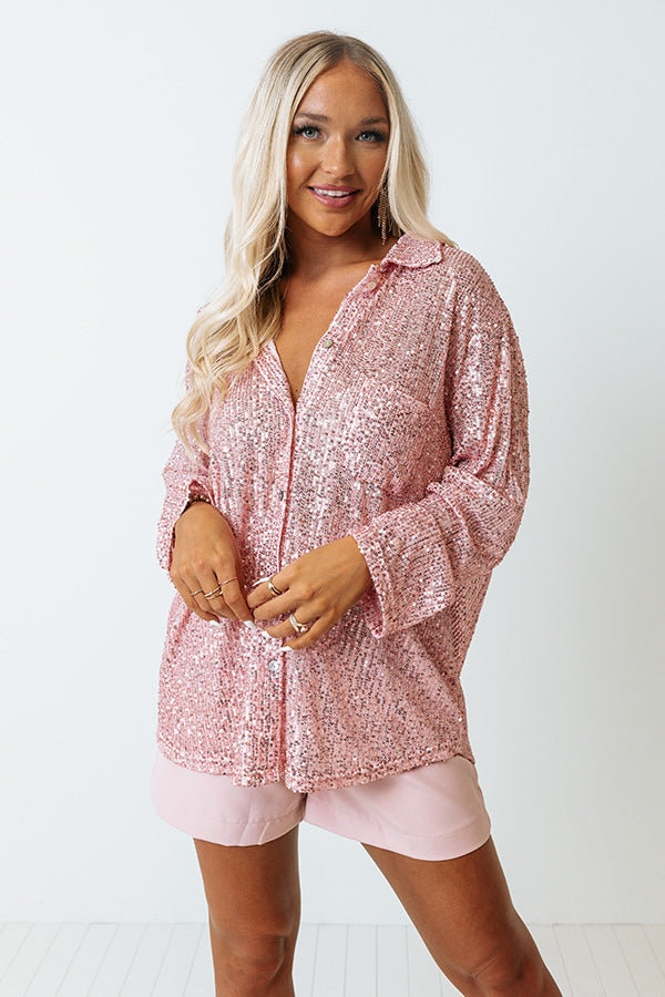 Pol Clothing Rose Pink Sequin Button up Shirt Beach Cover up - Etsy