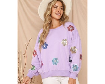 Fantastic Fawn The Lizzie McGuire Sequin Floral Top in Lavender IKT85395-03