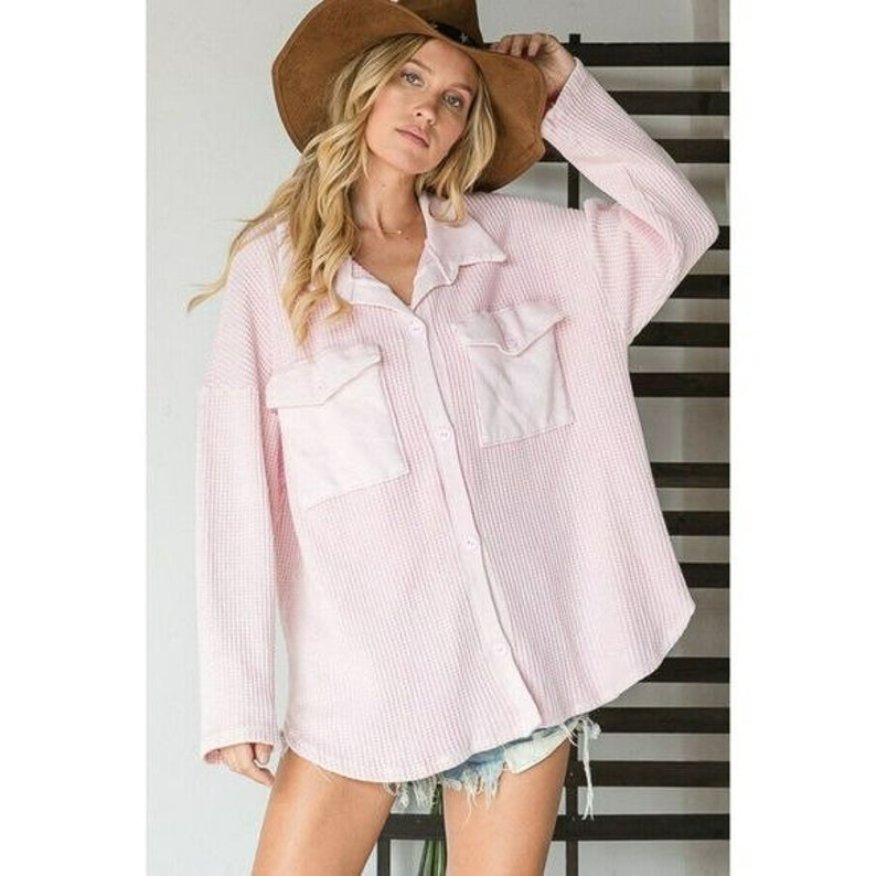 Bucketlist Waffle Knit Baby Pink Women's Shacket Acid Wash - Etsy