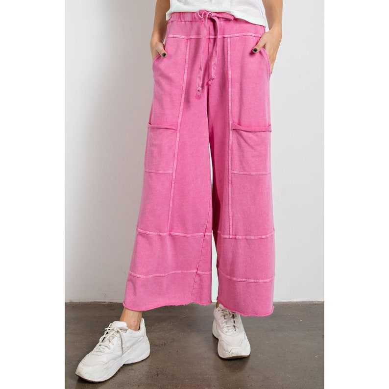 Easel Lazy Days Mineral Washed Wide Leg Pants in Barbie Pink Etsy