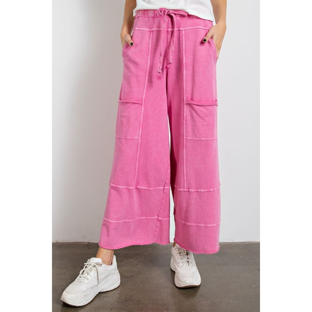 Easel Lazy Days Mineral Washed Wide Leg Pants in Barbie Pink - Etsy