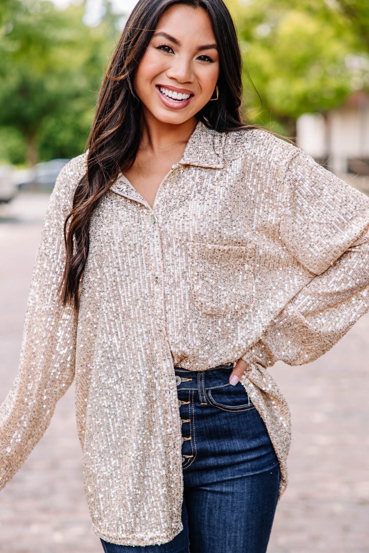 Sequin button up shirt cheap