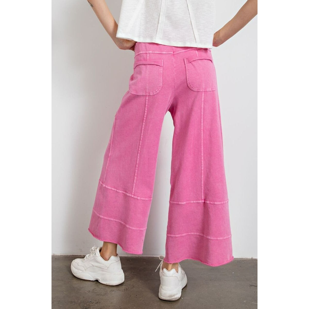 Easel Lazy Days Mineral Washed Wide Leg Pants in Barbie Pink - Etsy