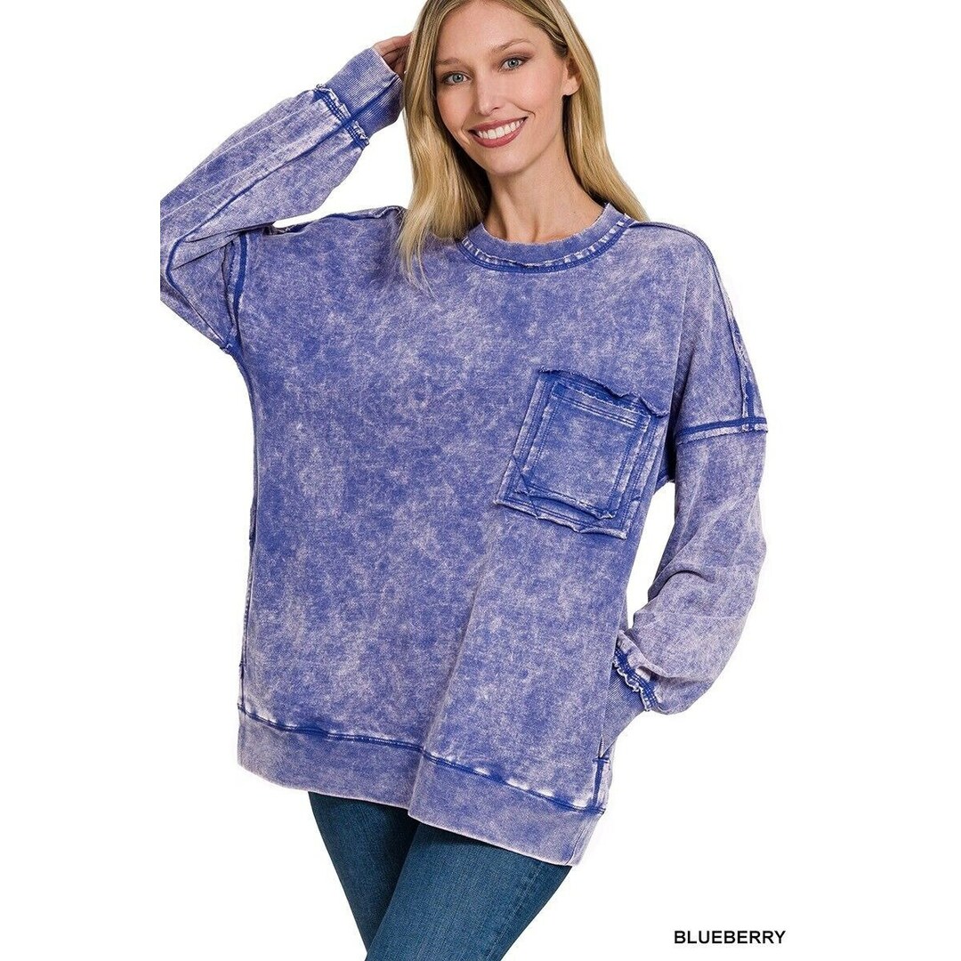 Zenana the Cool Pullover Acid Washed With Raw Edge Seams - Etsy