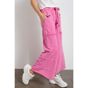 Easel Lazy Days Mineral Washed Wide Leg Pants in Barbie Pink EB41308 - Etsy
