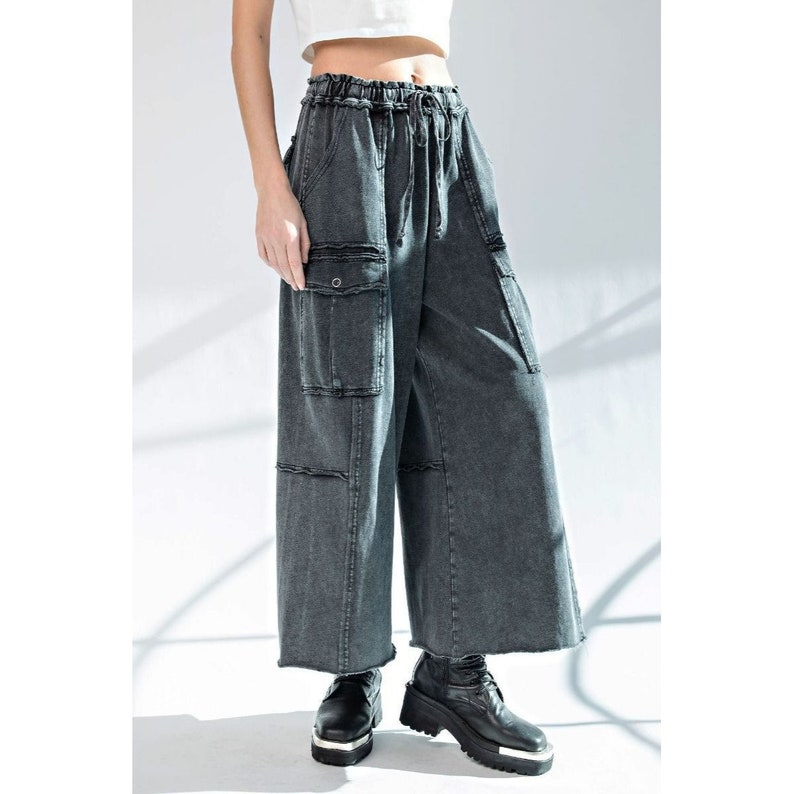 Easel Netflix and Chill Mineral Washed Wide Leg Cargo Pants Etsy