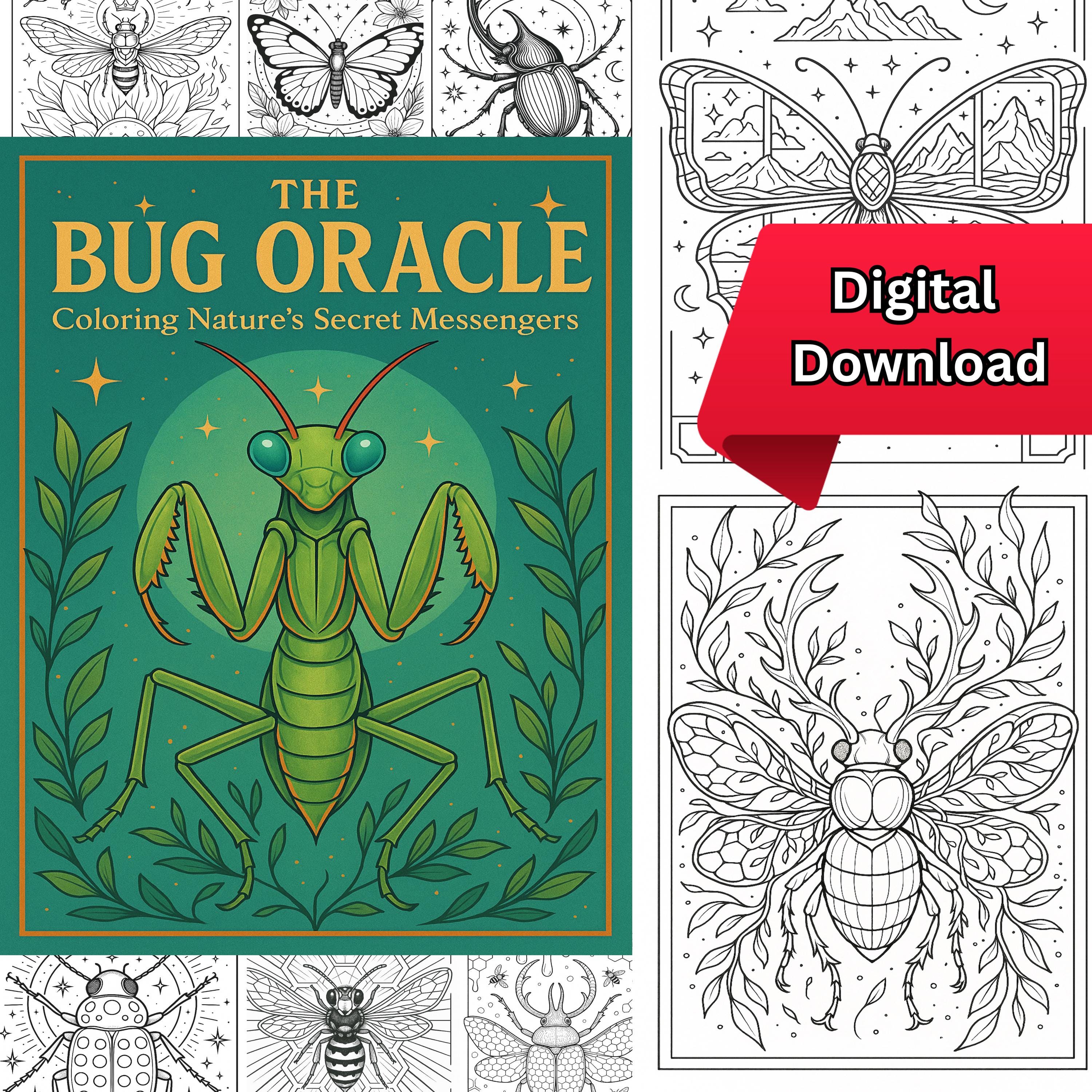 The Bug Oracle Adult Coloring Book â Natureâs Secret Messengers, 20 Printable Insect Pages (Digital Download)