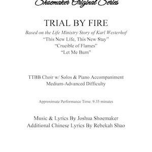 Trial By Fire - TTBB accompanied w/ solos - Original Composition - Medium Difficulty