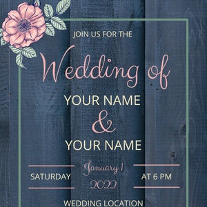 Rustique Bleu Marine Dusty Rose Wedding Invite Imprimable