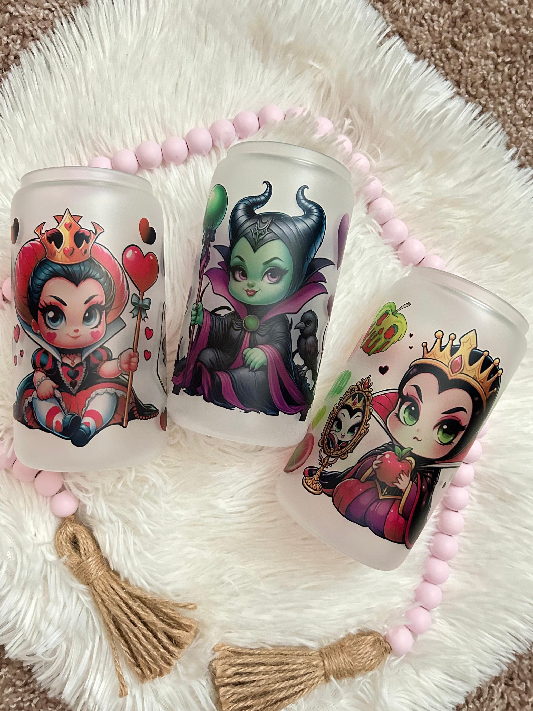 Evil Villains Frosted Glass Cup, 16oz, Sublimated