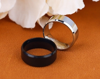 Anillo de acero inoxidable negro/plata de 8 mm grabado personalizado, anillo unisex liso, anillo de acero inoxidable, anillo grabado personalizado, anillo personalizado