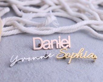 Custom Name Brooch in Gold / Silver / Rose Gold Personalized Handwriting Brooch Breastpin Clip Clasp Customized Initial Numbers Gift