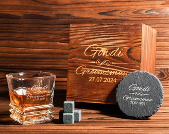 Juego de vasos de whisky personalizados con caja de madera, regalos para padrinos de boda, padrinos de boda, padres, novios y despedidas de soltero.