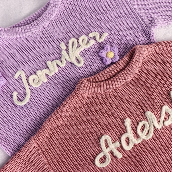 Custom Name Baby Sweater/Hand Embroidered Knit Name Sweater for Kids/Cute Baby Girls Sweater With Name/Customized Baby Gifts/Christmas gifts