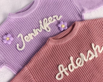 Suéter de bebé con nombre personalizado/suéter de nombre de punto bordado a mano para niños/suéter lindo para niñas con nombre/regalos personalizados para bebés/regalos de Navidad